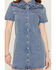 Image #3 - Blue B Women's Boot Barn Exclusive Embroidered Short Sleeve Snap Denim Mini Dress, Medium Wash, hi-res