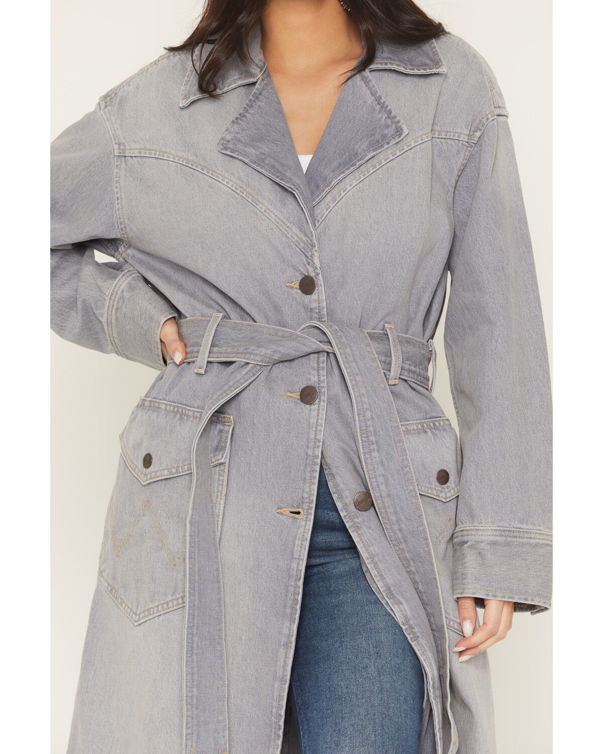 Image #3 - Wrangler Women's Denim Modern Trench Coat, Light Wash, hi-res