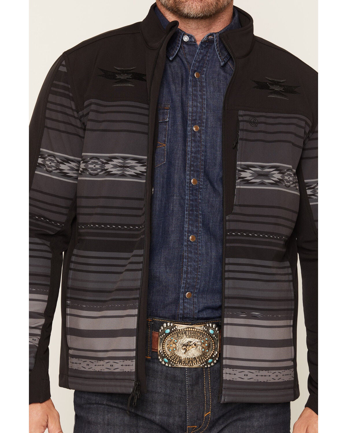 Image #3 - Cody James Men's Arena Serape Southwestern Striped Concealed Carry Softshell Jacket, Caviar, hi-res