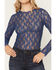 Image #3 - Ash & Violet Women's Solid Lace Long Sleeve Sheer Shirt, Blue, hi-res