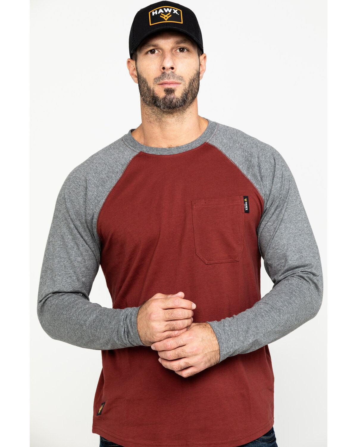 Image #1 - Hawx Men's Red Baseball Raglan Crew Long Sleeve Work Shirt, , hi-res