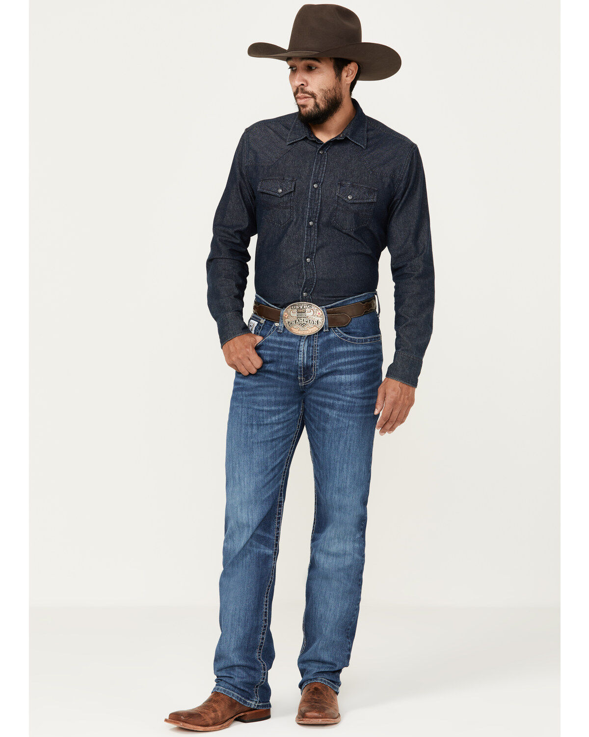 Image #1 - Cinch Men's White Label Medium Stonewash Straight Denim Jeans, , hi-res