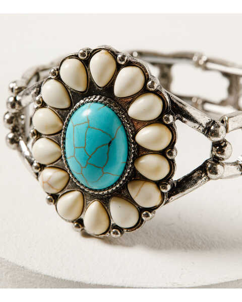 Image #2 - Shyanne Women's Desert Charm Turquoise & Bone Concho Stretch Bracelet, Silver, hi-res