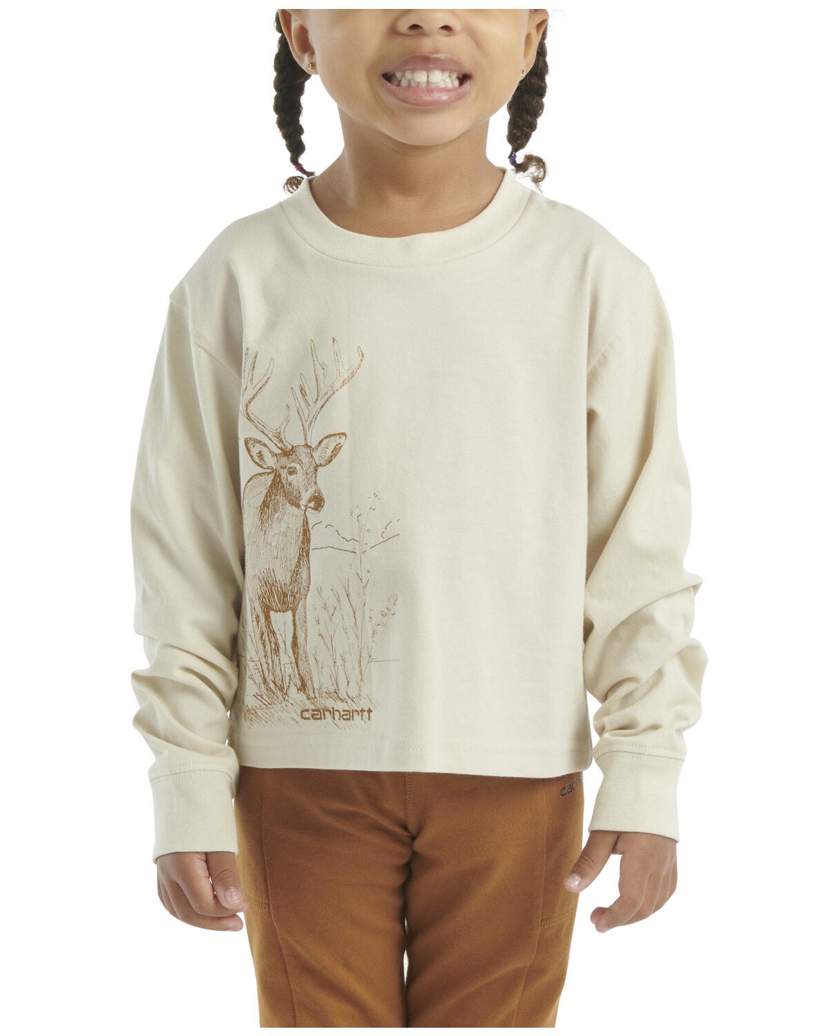 Carhartt Toddler Girls' Deer Long Sleeve Graphic Tee, Cream, hi-res