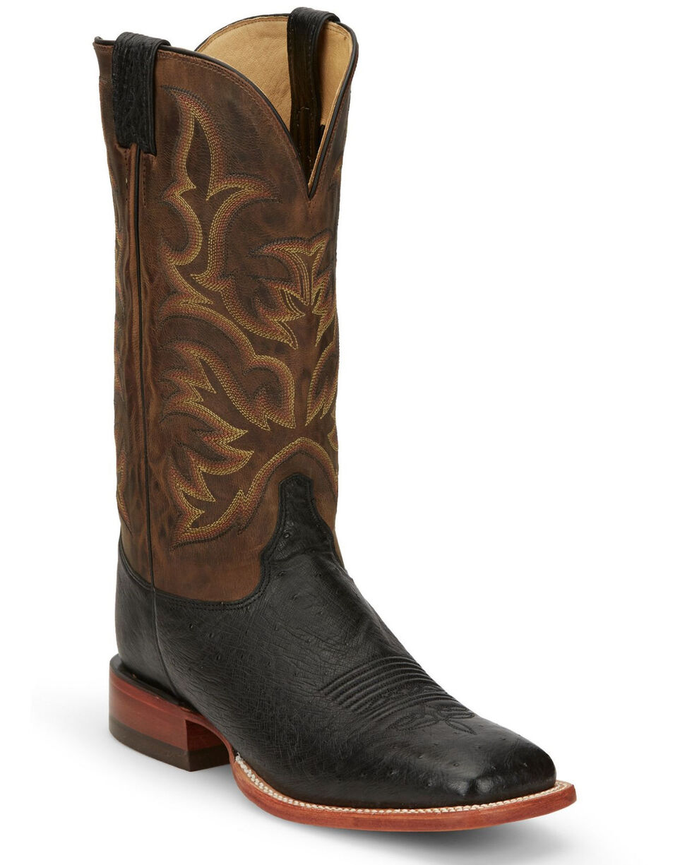 Men's Shoes Mens Black Western Cowboy Boots Longhorn Overlay Square Toe