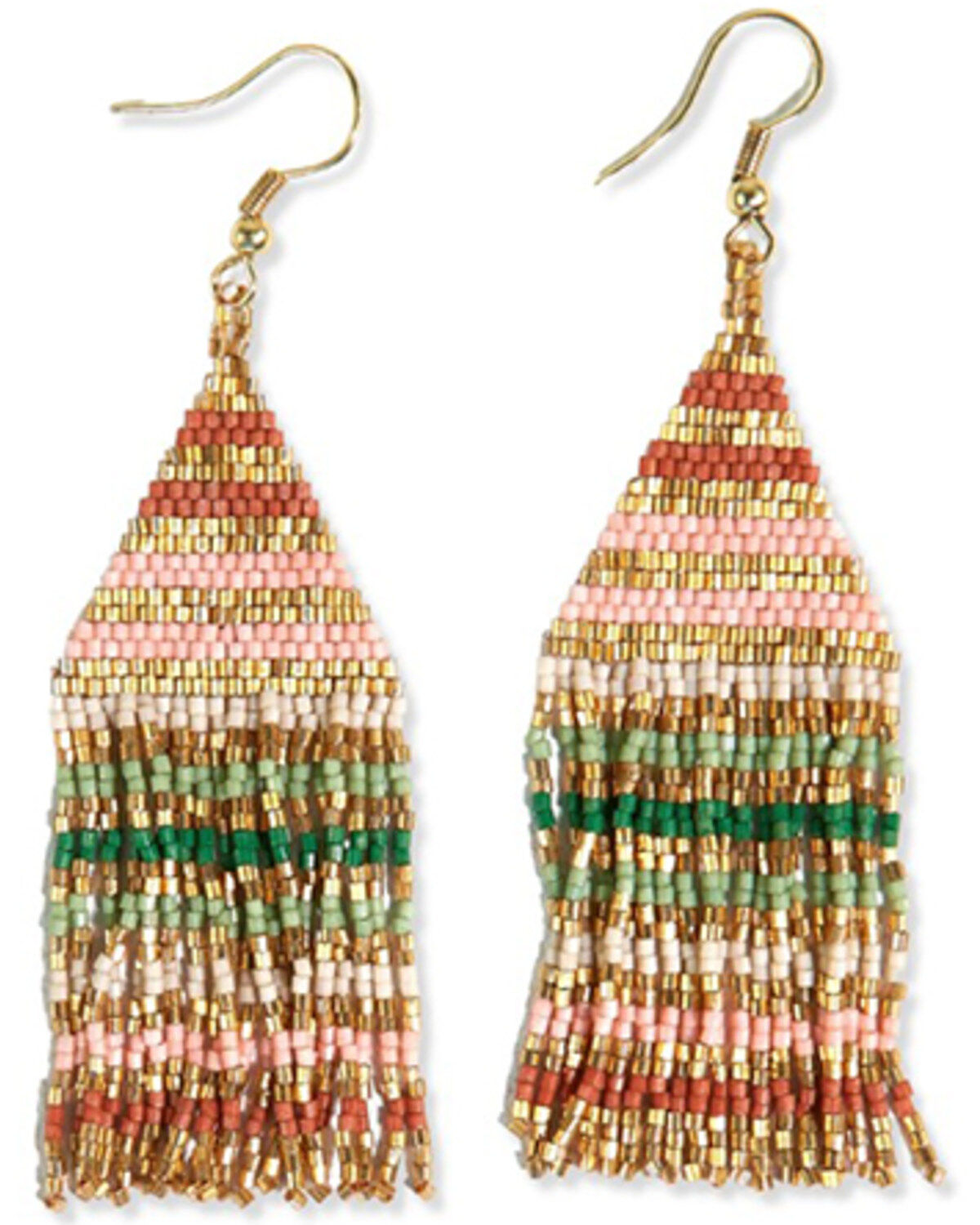 Image #1 - Ink + Alloy Women's Lexie Horizontal Gold Lines Beaded Fringe Earrings, Pink, hi-res