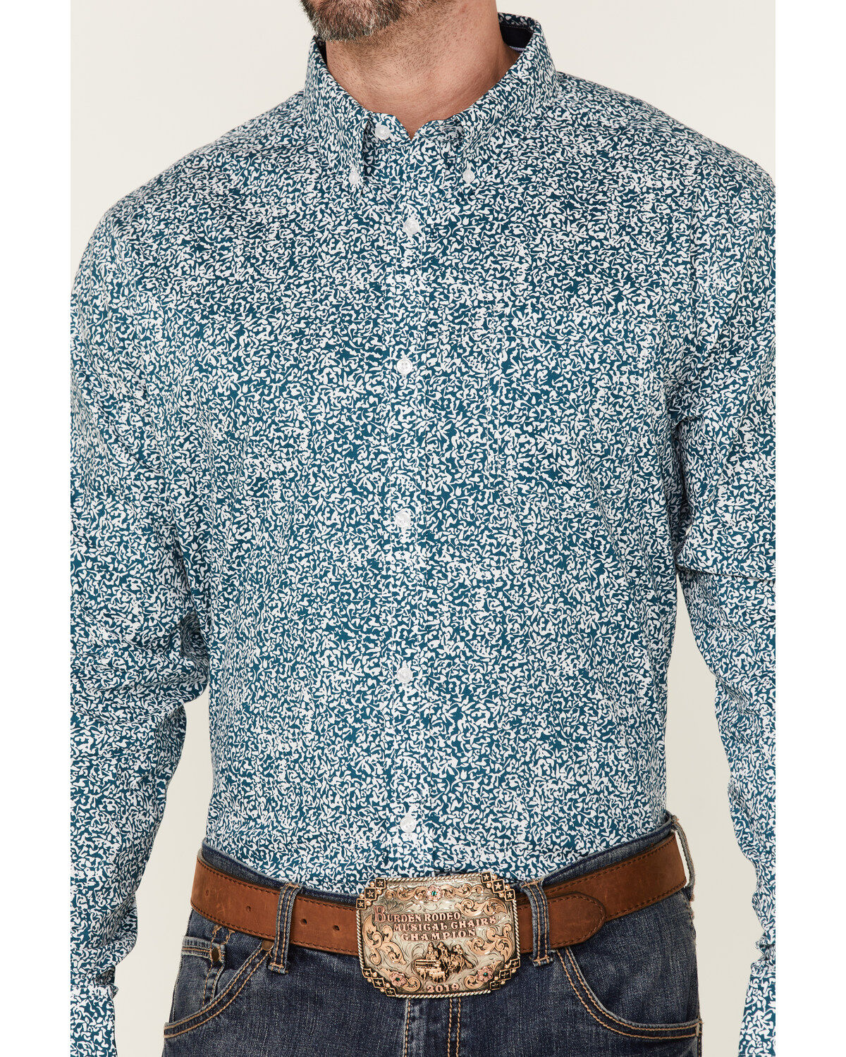 Image #3 - Cody James Core Men's Workforce Floral Print Long Sleeve Button-Down Western Shirt, Blue/white, hi-res