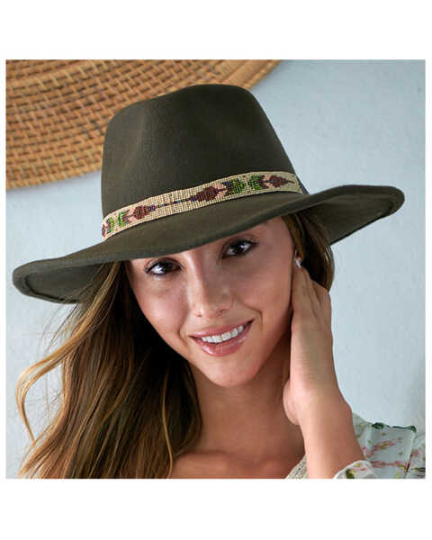 Nikki Beach Women's Two Feathers Western Felt Rancher Hat , Moss Green, hi-res