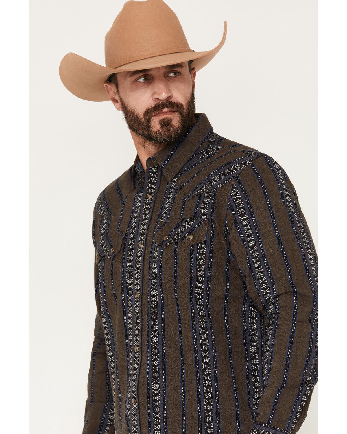 Image #2 - Moonshine Spirit Men's Colorado Southwestern Striped Long Sleeve Snap Western Shirt, Charcoal, hi-res