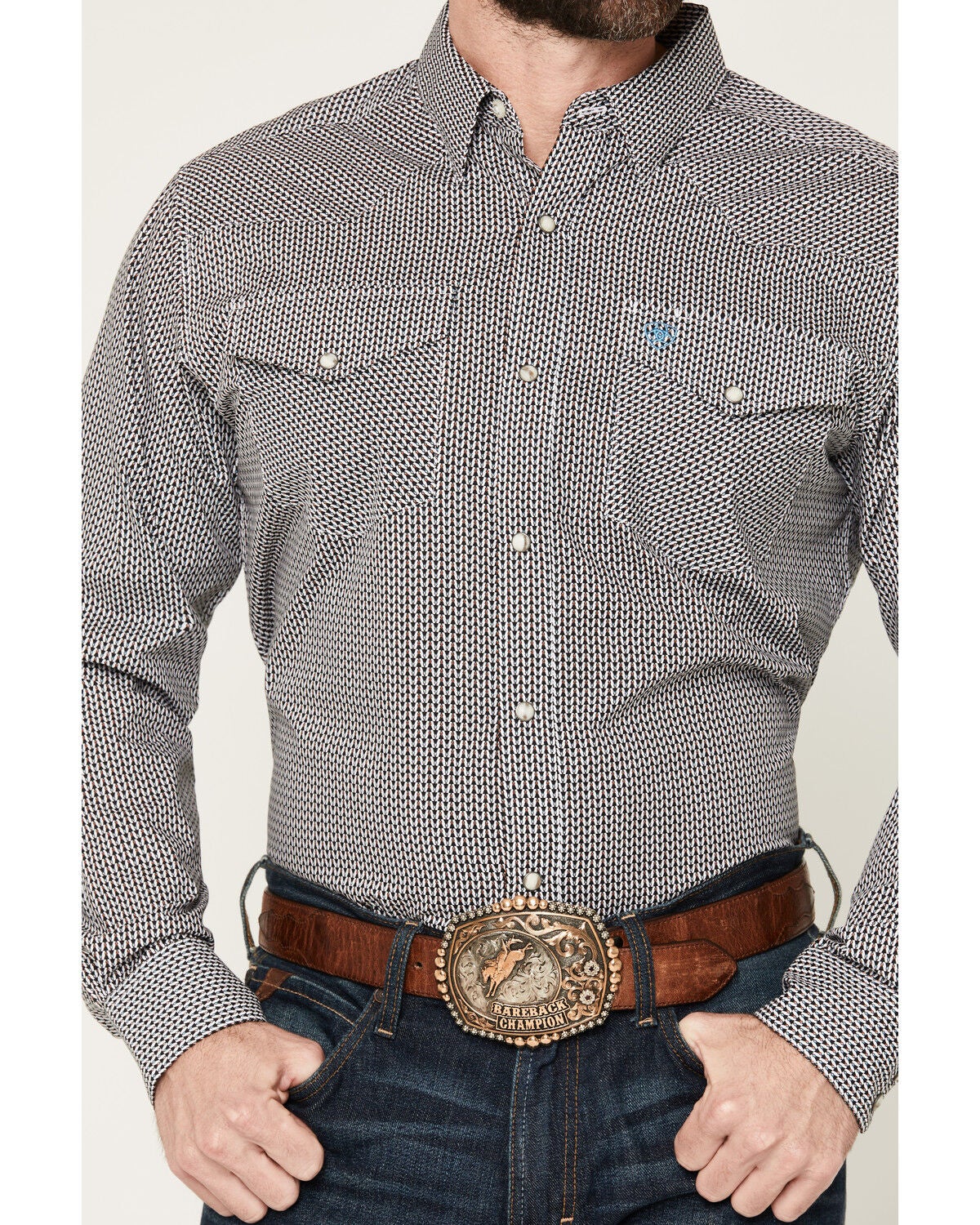 Image #3 - Ariat Men's Chas Geo Print Long Sleeve Snap Western Shirt, Black, hi-res