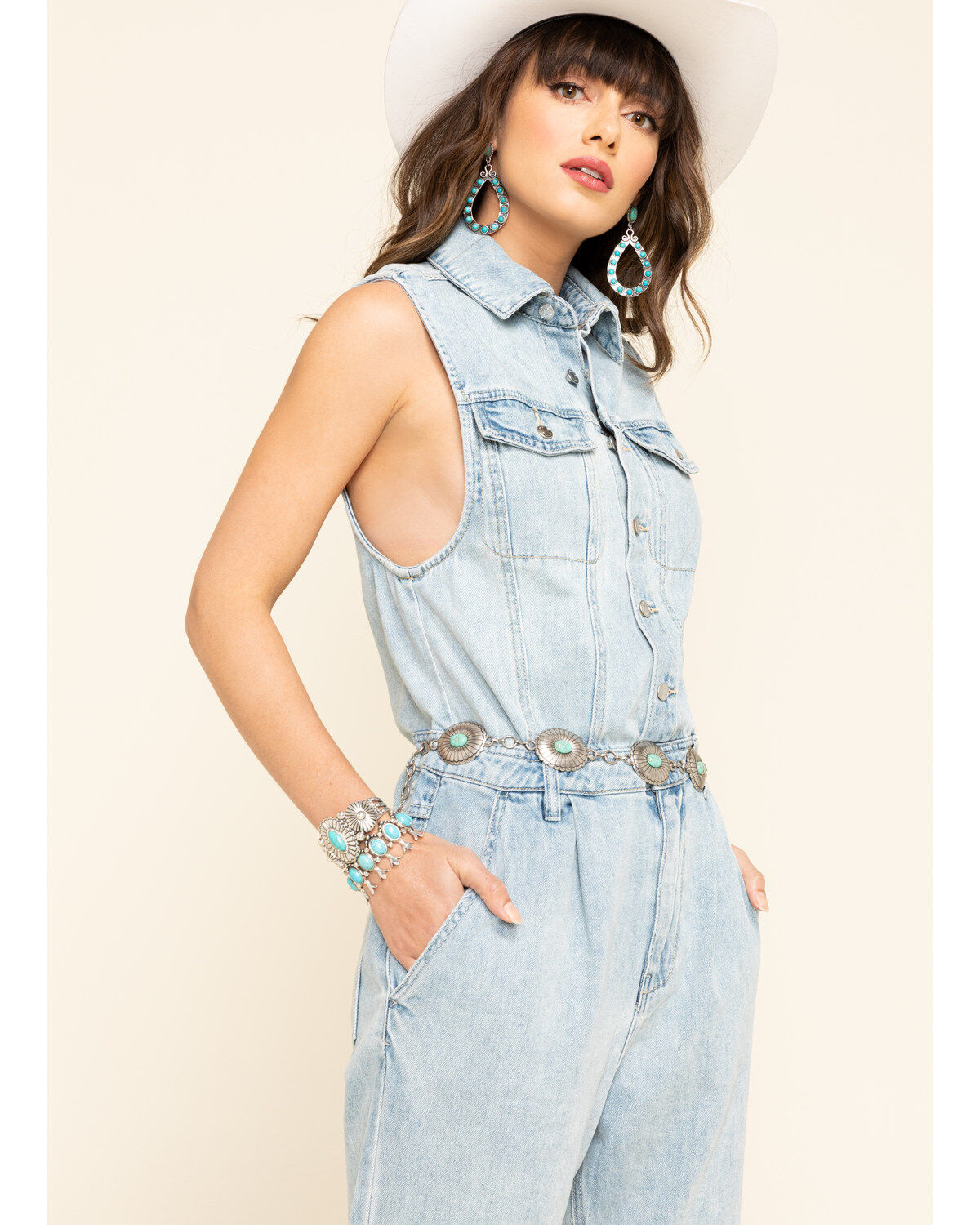 Light wash denim jumpsuit Clearance