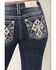 Image #2 - Miss Me Women's Dark Wash Mid Rise Faux Flap Pocket 32" Bootcut Stretch Denim Jeans, Dark Wash, hi-res