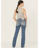Image #1 - Miss Me Women's Medium Wash Mid Rise Butterfly Pocket 34" Bootcut Stretch Denim Jeans, Medium Wash, hi-res