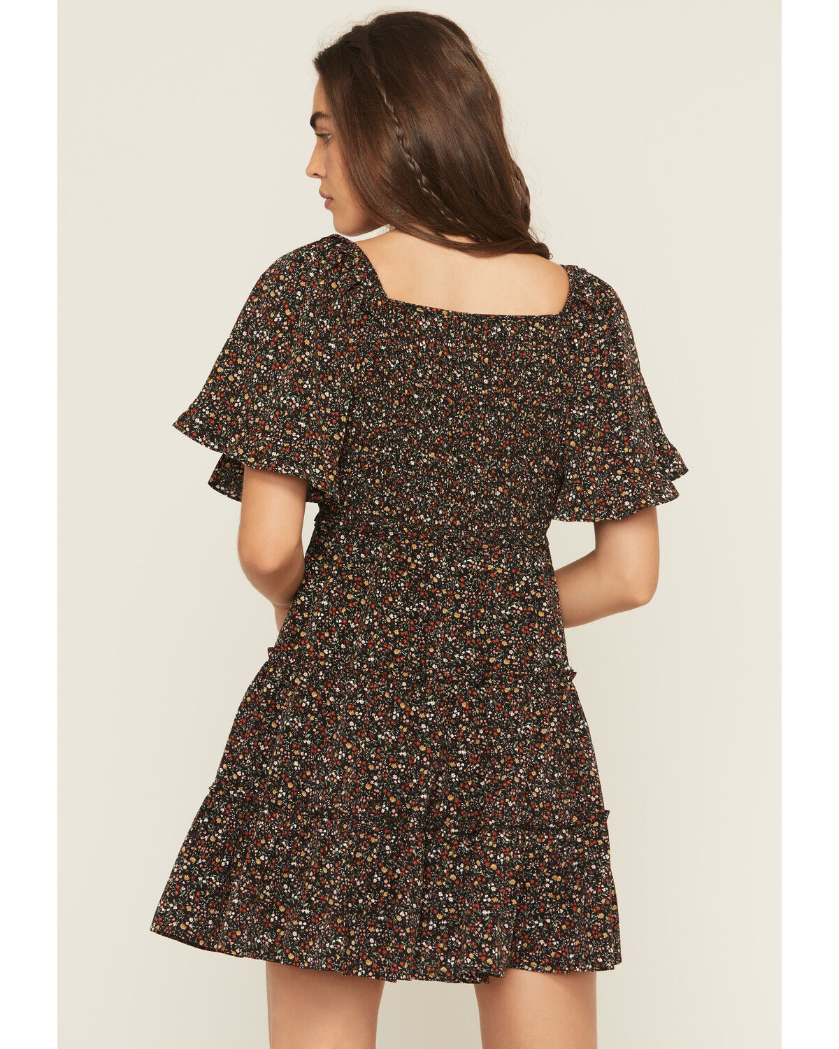 Yura Women's Floral Print Short Sleeve Smocked Mini Dress