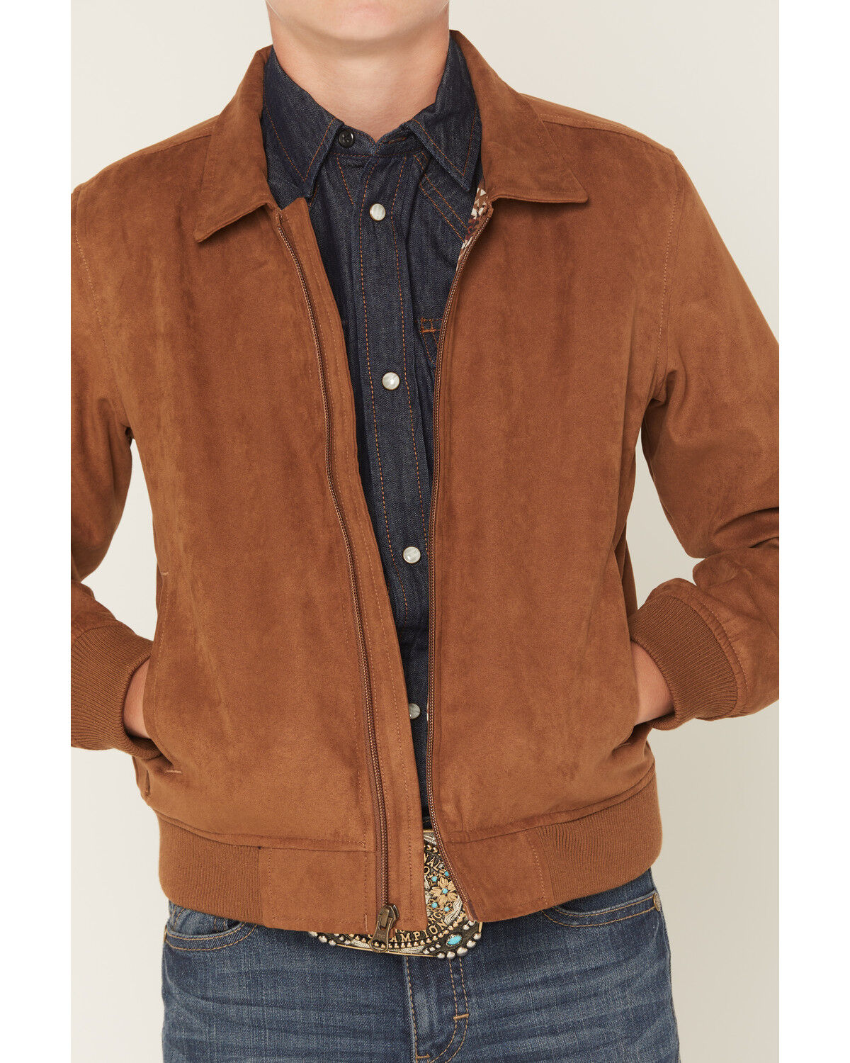 Image #3 - Cody James Boys' Harrington Faux Suede Bomber Jacket, Lt Brown, hi-res