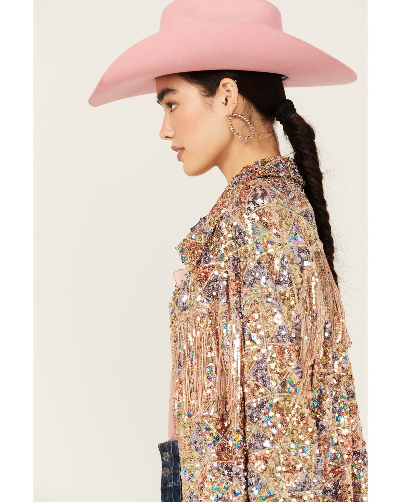 Miss Me Women's Sequins Fringe Yoke Jacket