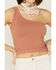 Fornia Women's Top One Cedar Wood One Shoulder Ribbed Cami Top, Mauve, hi-res