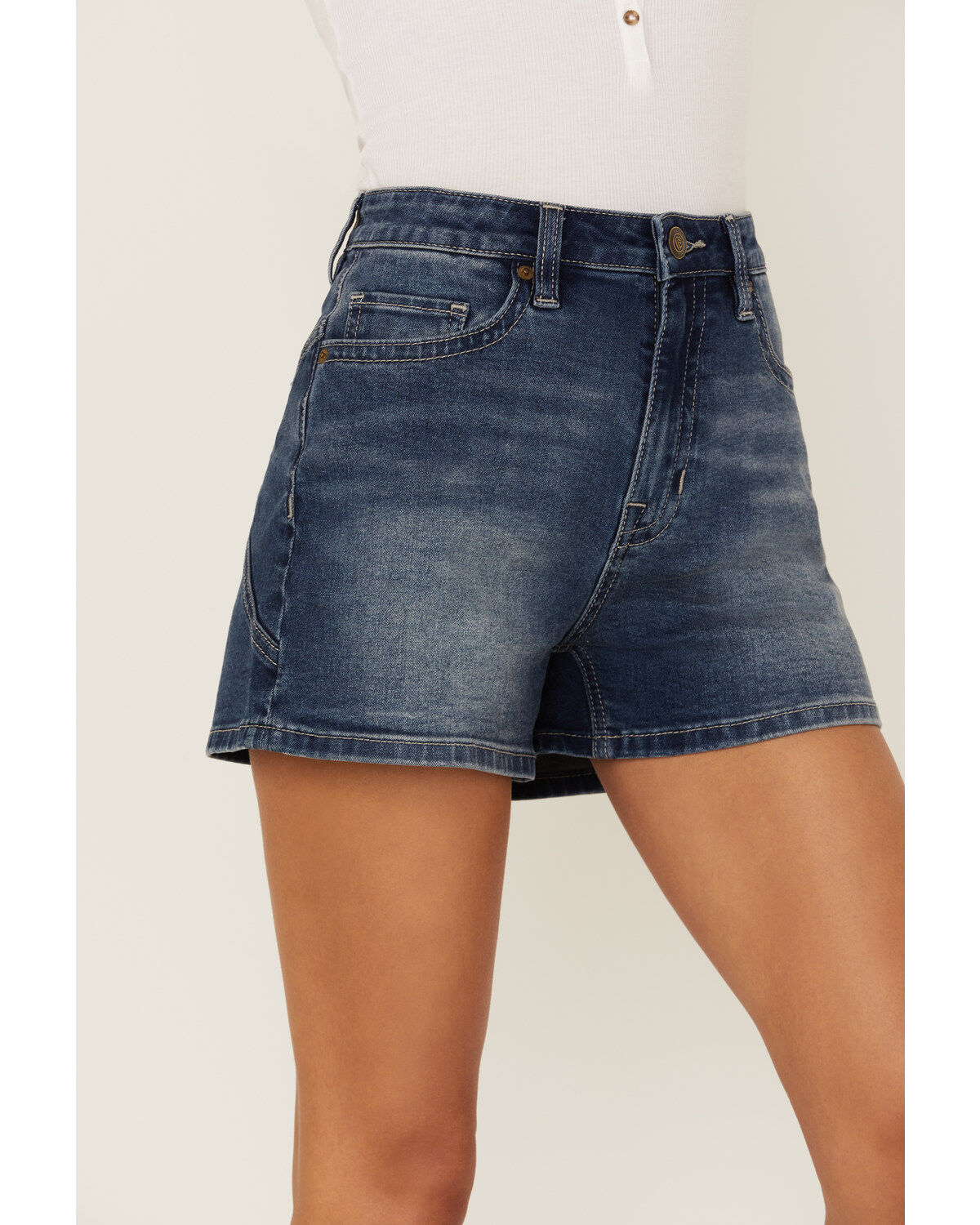 Image #2 - Rock & Roll Denim Women's Dark Wash High Rise Star Denim Shorts, Blue, hi-res