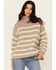Image #1 - Sadie & Sage Women's Striped Turtleneck Sweater, Grey, hi-res