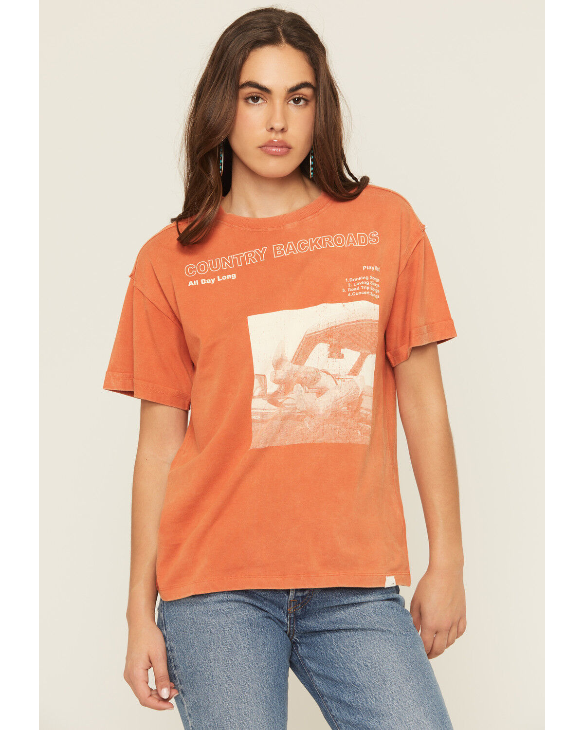 Image #1 - Cleo + Wolf Women's Backroads Short Sleeve Boyfriend Graphic Tee, Orange, hi-res