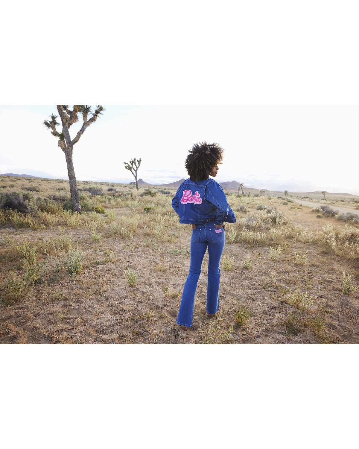 Wrangler&reg; X Barbie&trade; Women's Dark Wash Barbie&trade; Logo Zip Front Denim Jacket, Dark Wash, hi-res