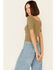 Very J Women's Rib Knit Cross Front Off-Shoulder Short Sleeve Crop Top, Olive, hi-res