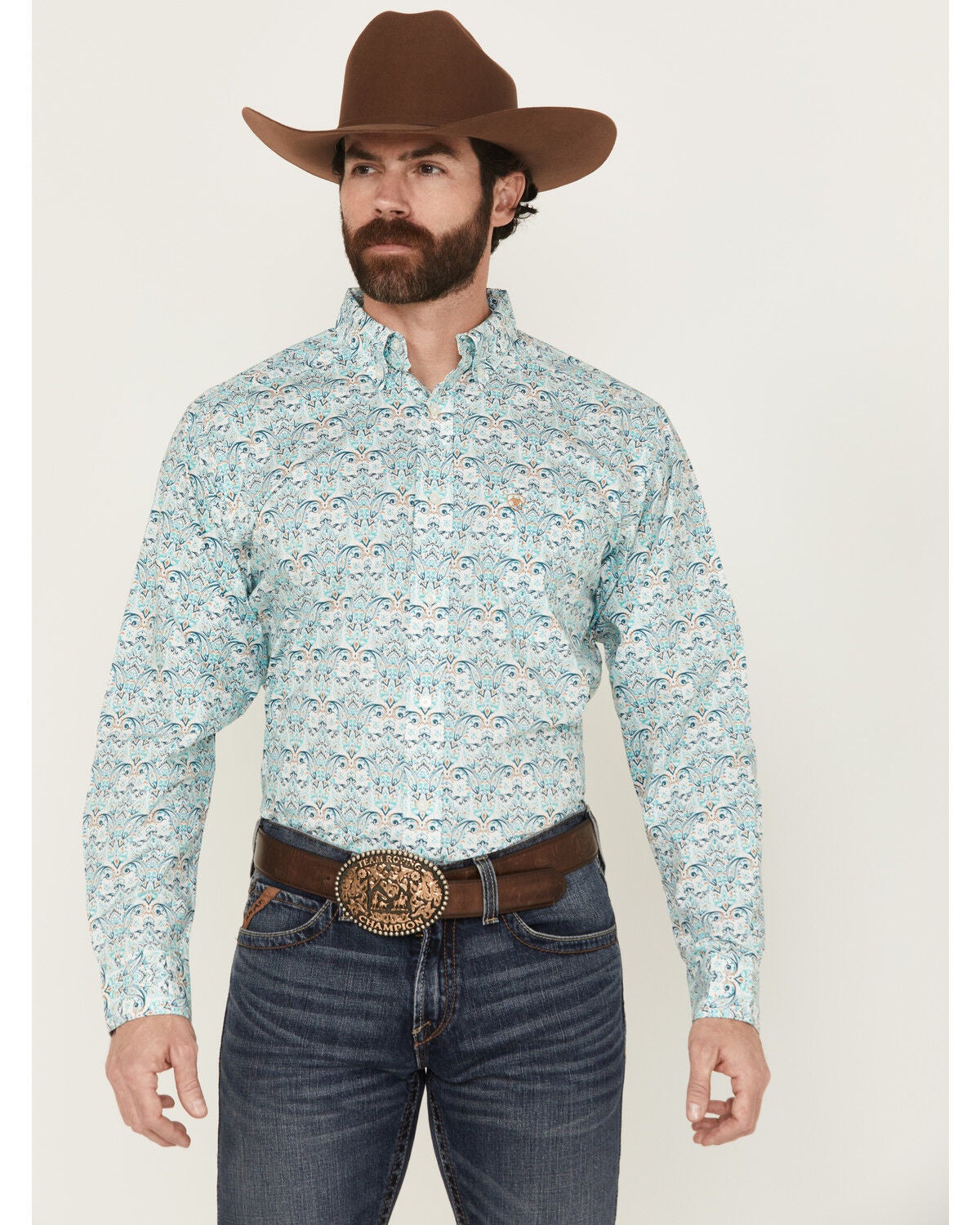 Ariat Men's Jerome Paisley Print Long Sleeve Button-Down Western Shirt - Big, Teal, hi-res