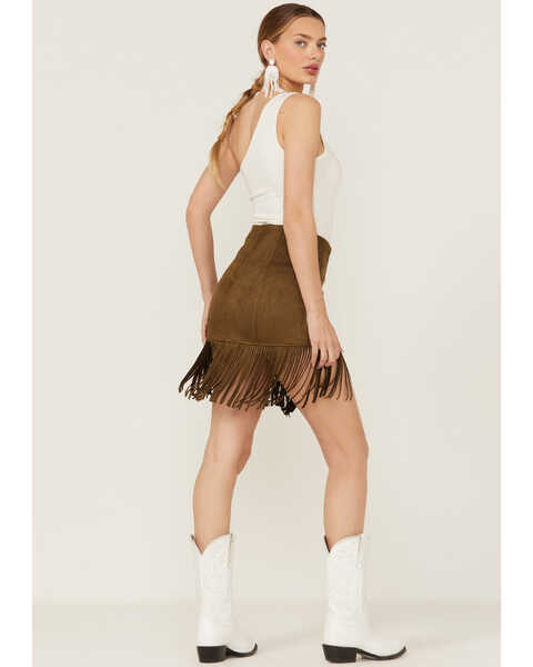 Shyanne Women's Faux Suede Fringe Skirt , Green/brown, hi-res