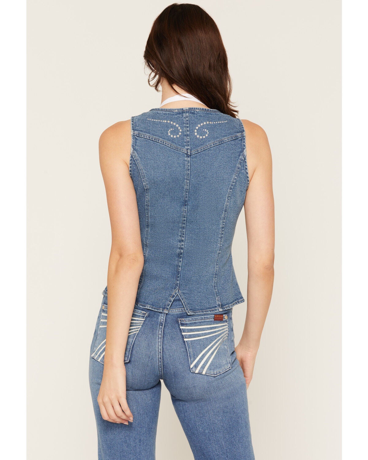Image #4 - Blue B Women's Medium Wash Studded Buckle Denim Top, Medium Wash, hi-res