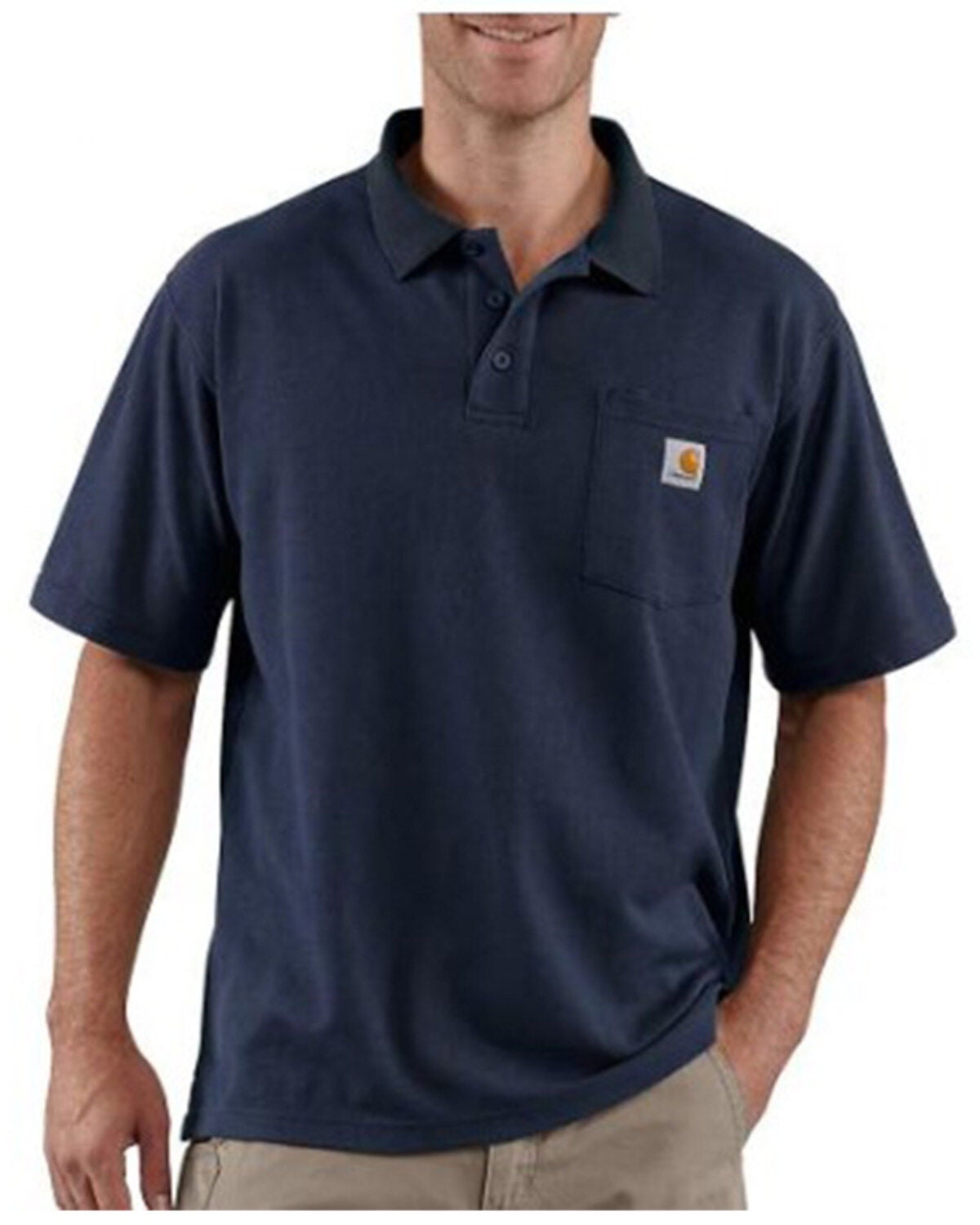 Carhartt Men's Loose Fit Midweight Short Sleeve Button-Down Polo Shirt - Big, Navy, hi-res