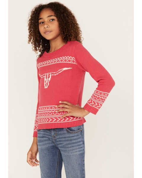 Cotton & Rye Girls' Steerhead Sweater, Pink, hi-res