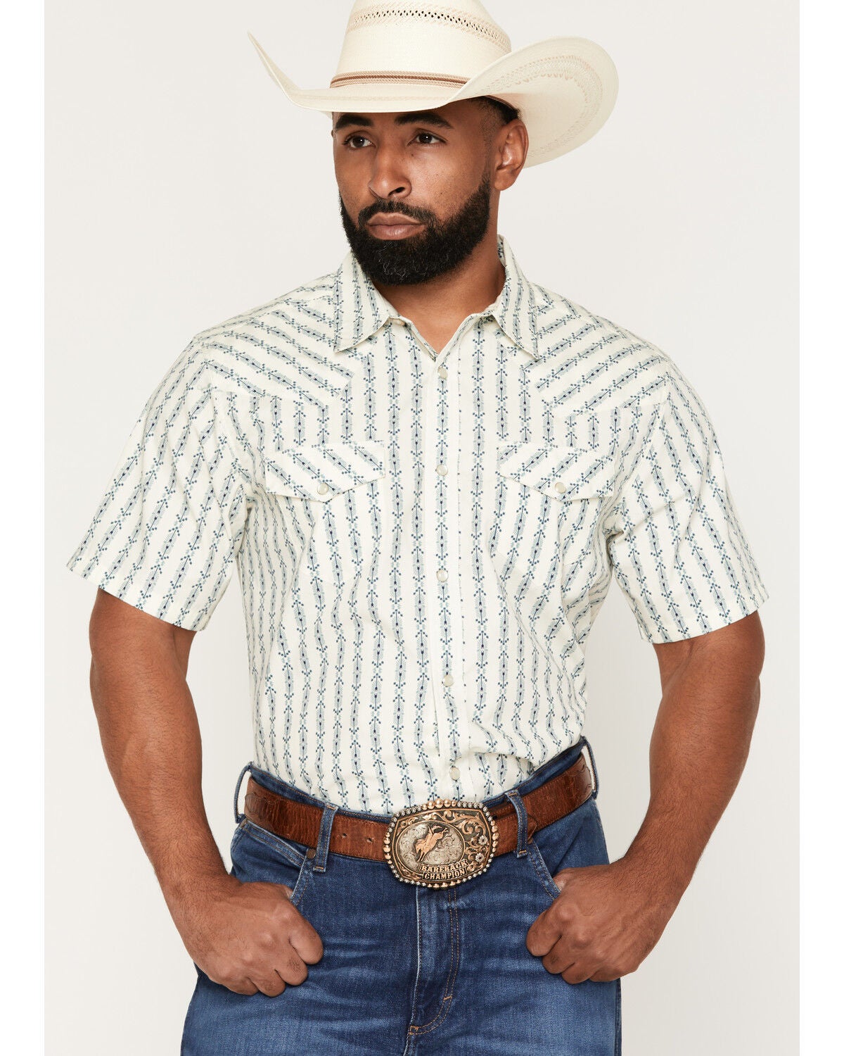 Gibson Trading Co Men's Always Late Medallion Print Short Sleeve Snap Western Shirt, Cream, hi-res