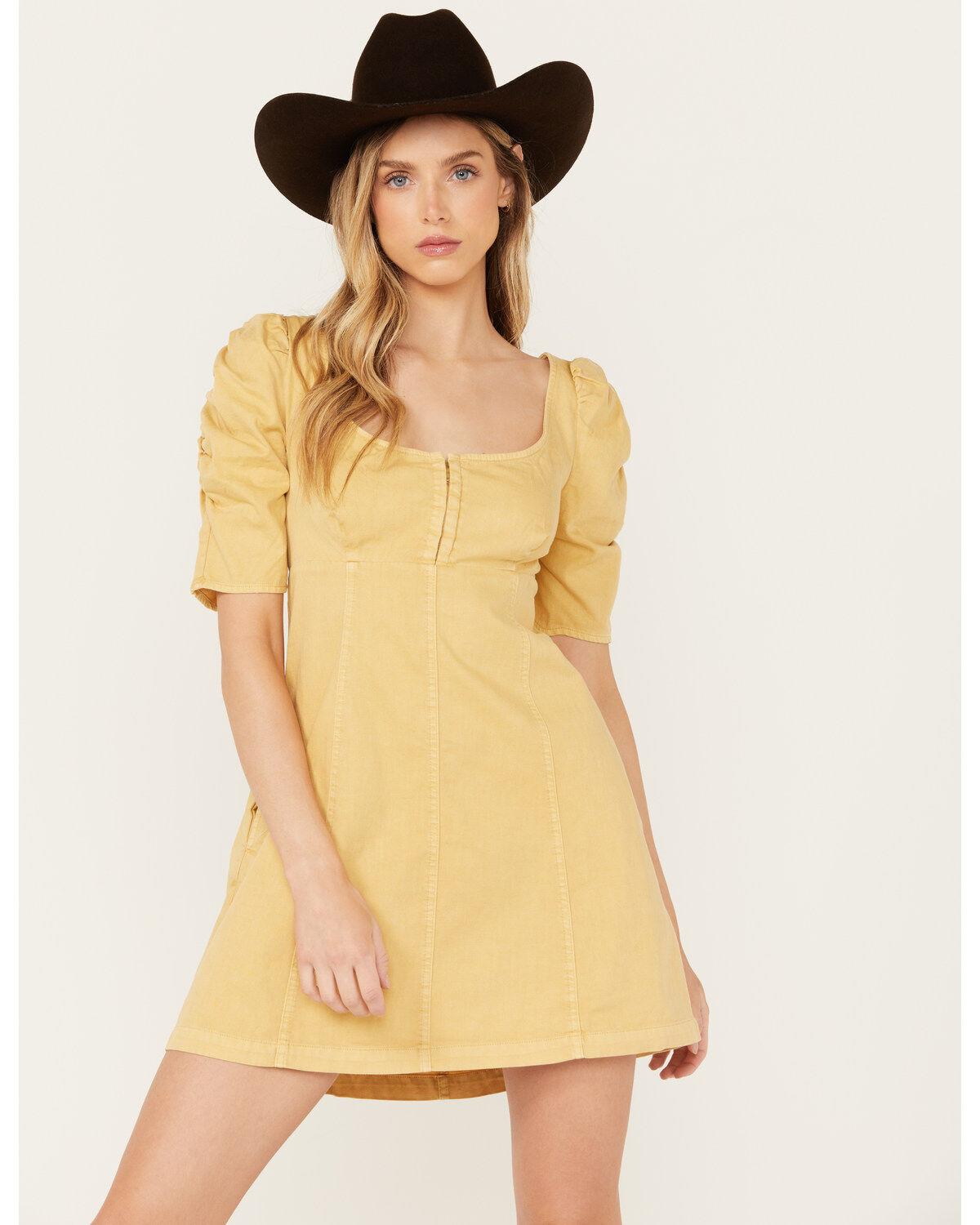 Image #2 - Free People Women's Cheyenne Denim Mini Dress, Yellow, hi-res