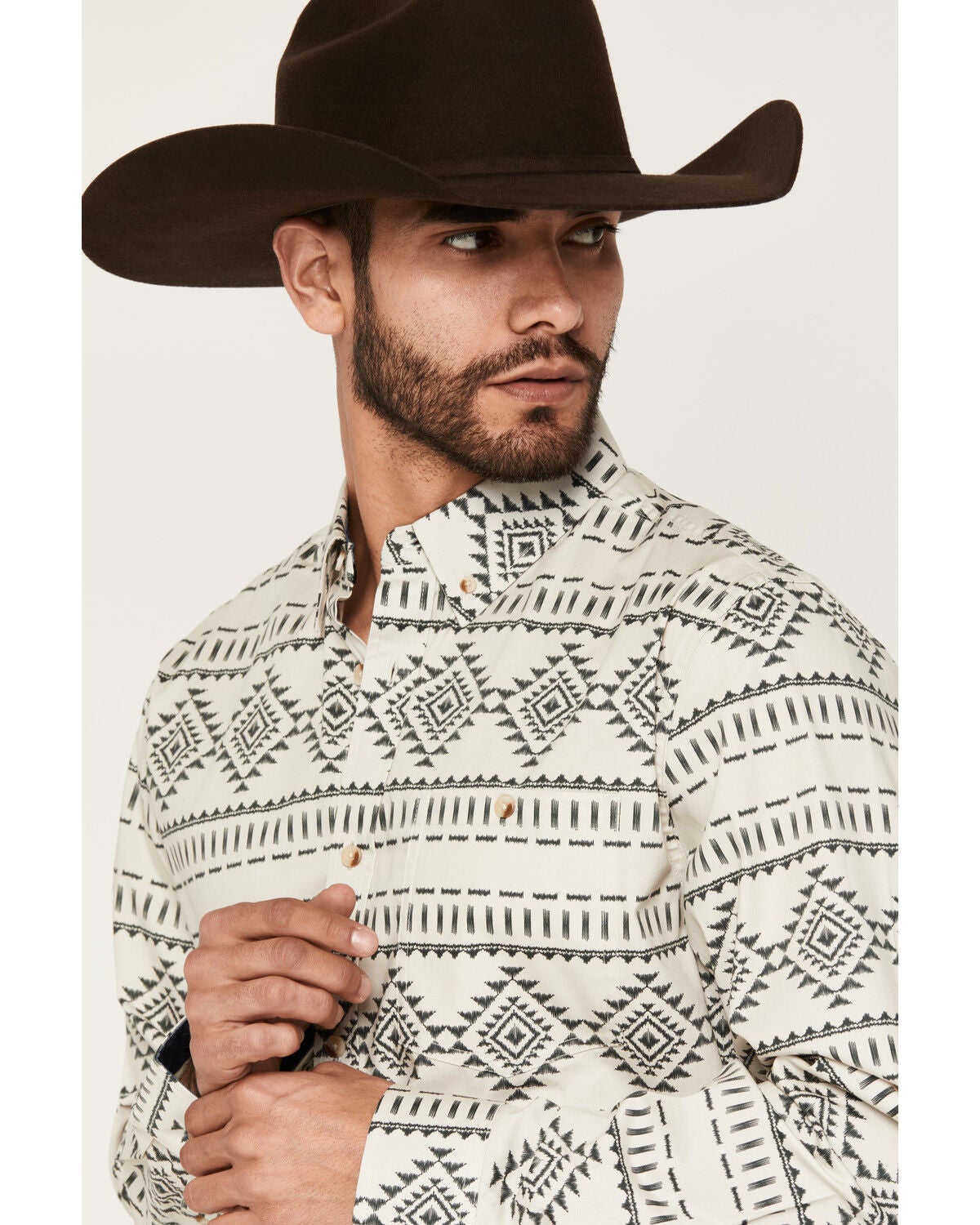 Image #2 - RANK 45&reg; Men's Desert Heat Southwestern Print Long Sleeve Snap Stretch Western Shirt, Ivory, hi-res