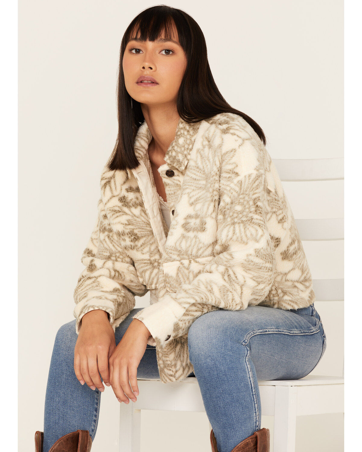 Image #1 - Cleo + Wolf Women's Floral Print Polar Fleece Shacket, , hi-res