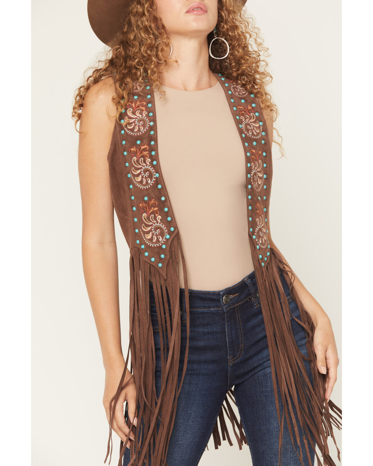 Image #3 - Shyanne Women's Simpson Embellished Fringe Faux Suede Vest, Brown, hi-res