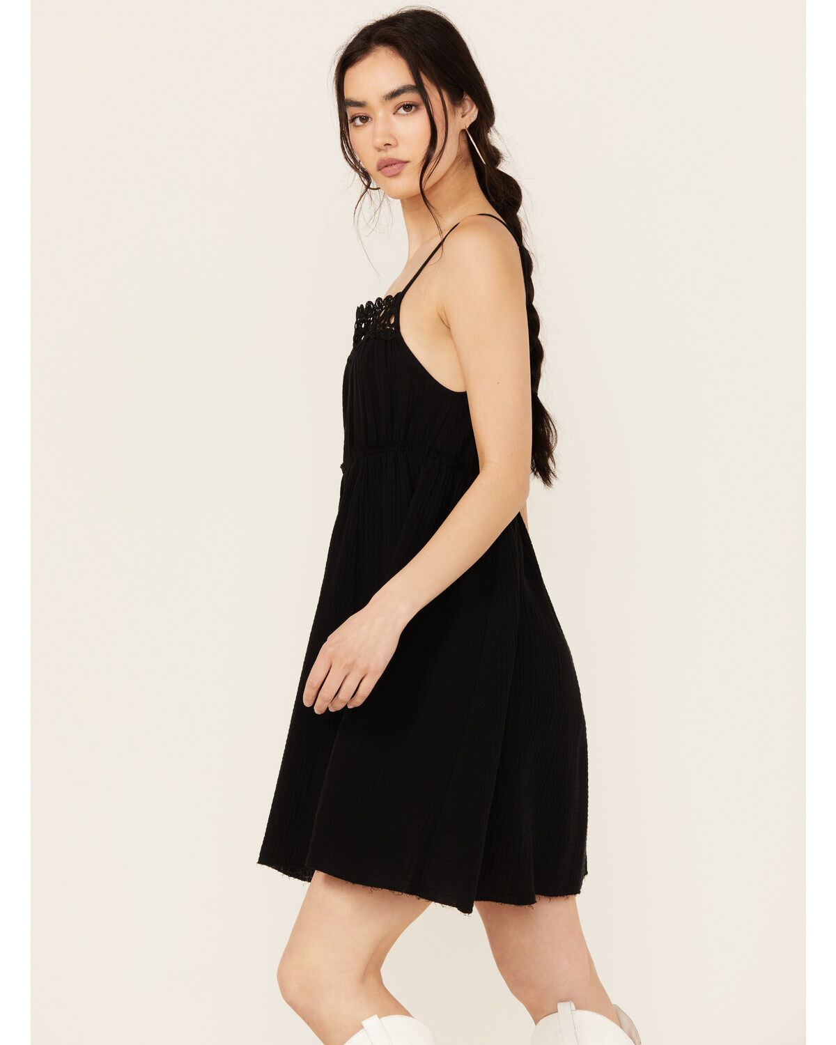 Image #2 - Beyond The Radar Women's Crochet Trim Mini Dress, Black, hi-res