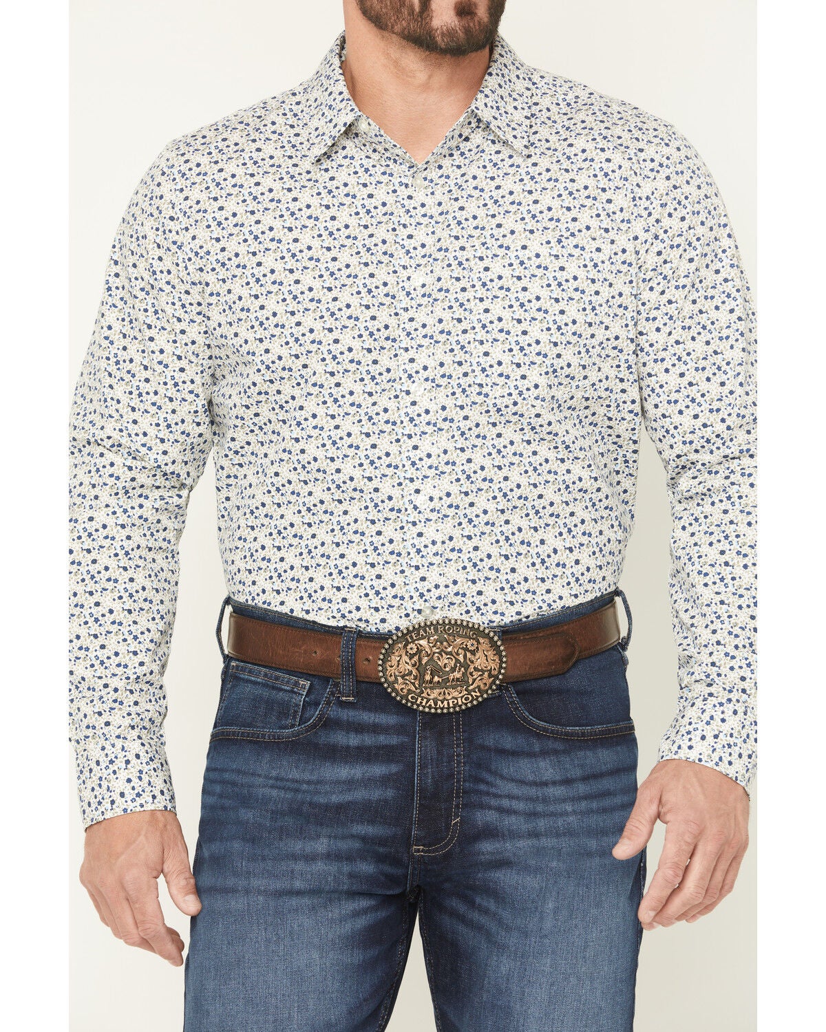 Image #3 - Gibson Trading Co Men's Kick Back Micro Floral Print Long Sleeve Button-Down Stretch Western Shirt - Big, White, hi-res