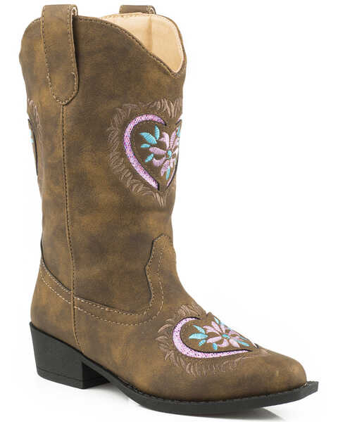 Image #1 - Roper Little Girls' Glitter Heart Western Boots - Snip Toe , , hi-res