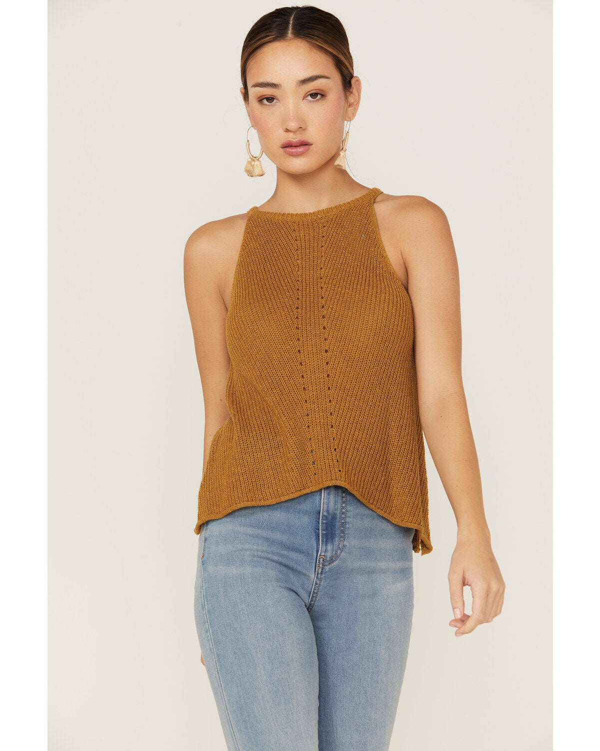 Panhandle Women's Halter Sweater Knit Tank, Mustard, hi-res