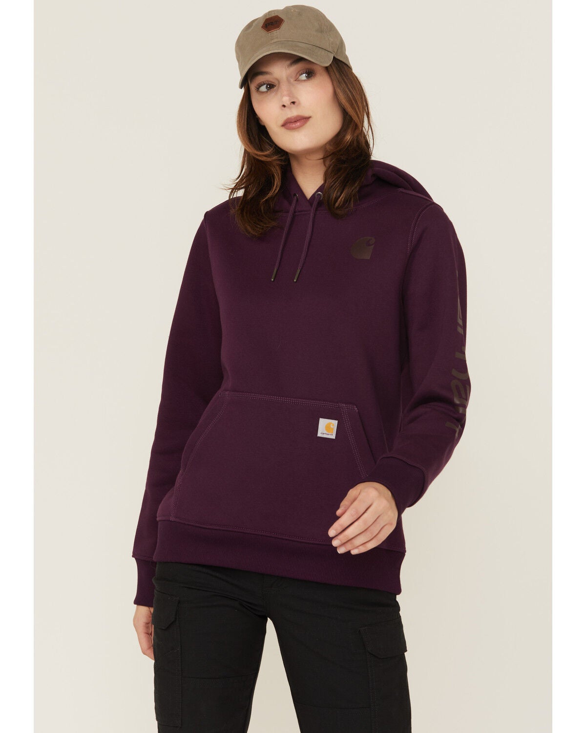 Carhartt Women's Relaxed Fit Midweight Logo Graphic Hoodie, Purple, hi-res
