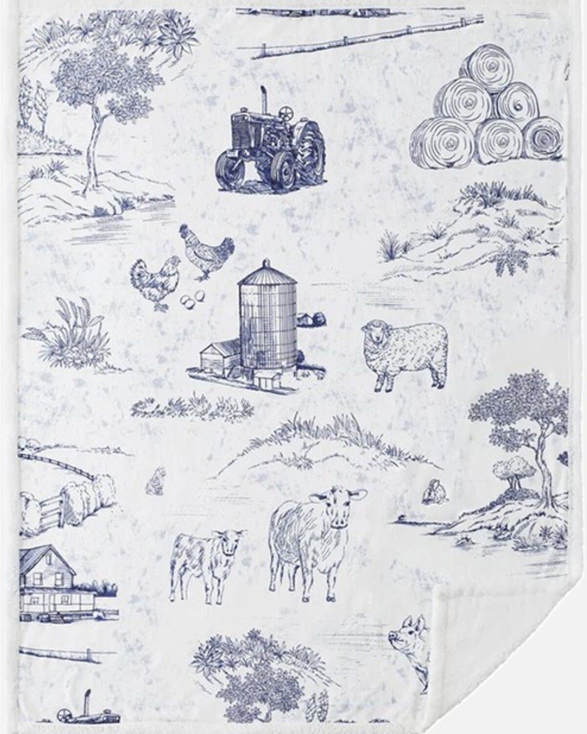 HiEnd Accents Farm Life Campfire Sherpa Throw Blue Blanket, White, hi-res