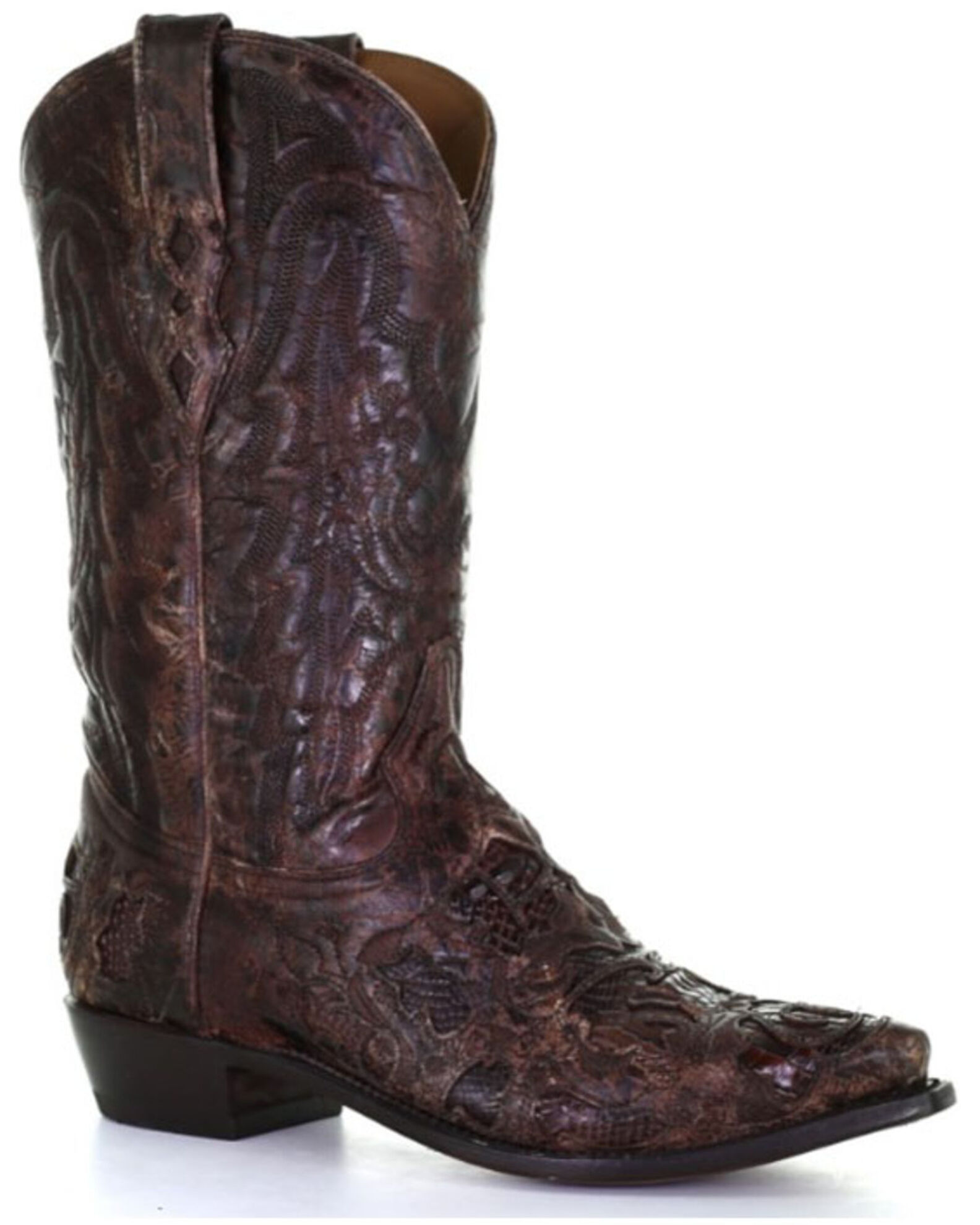 Corral Men s Brown Exotic Alligator Inlay Western Boots Snip Toe