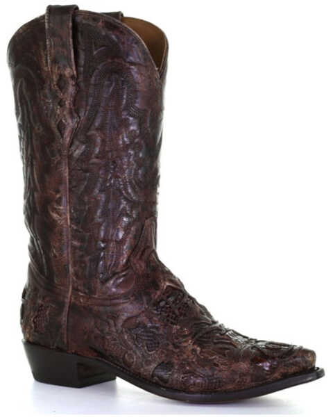 Corral Men's Brown Exotic Alligator Inlay Western Boots - Snip Toe, Brown, hi-res