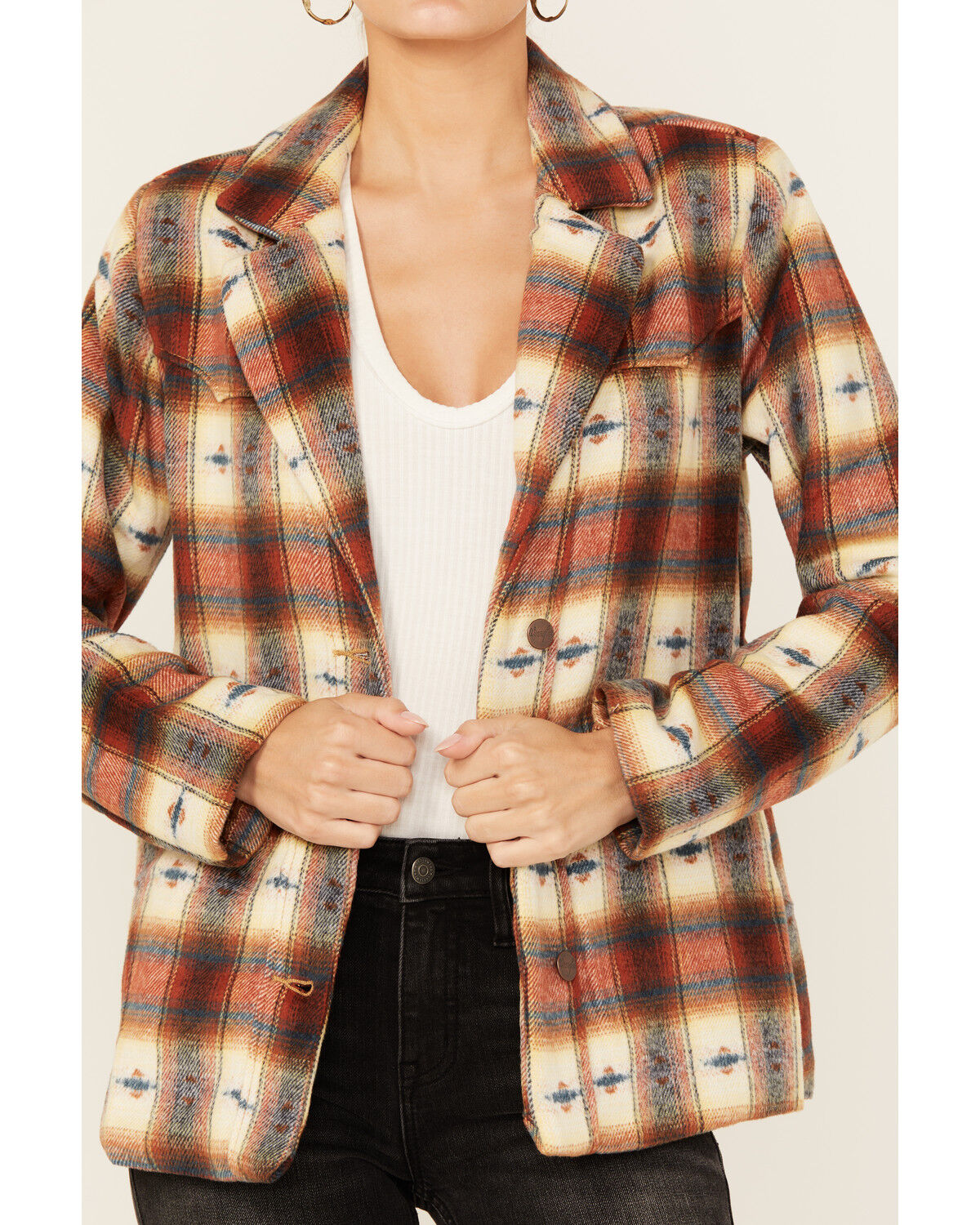 Image #3 - Wrangler Women's Plaid Print Blazer, Rust Copper, hi-res
