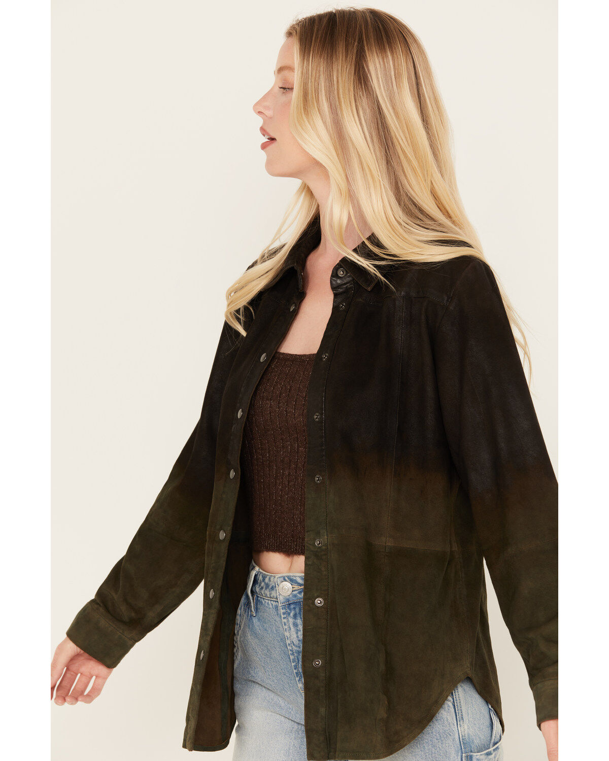 Image #2 - Cleo + Wolf Women's Ombre Suede Snap Up Shacket, Sage, hi-res