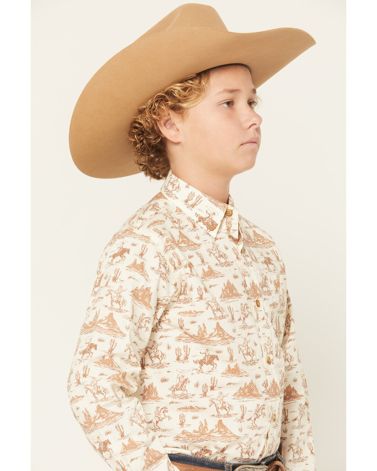 Image #2 - Ariat Boys' Conversation Print Long Sleeve Button-Down Western Shirt, Cream, hi-res