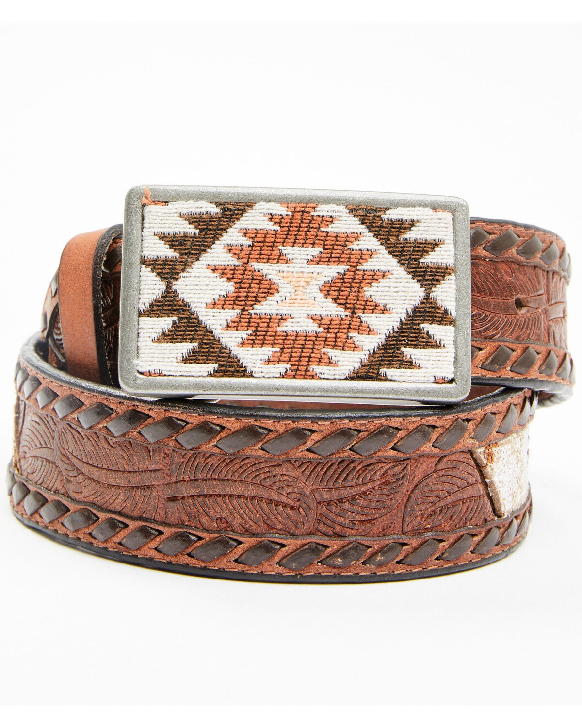 Idyllwind Women's Tooled Southwestern Square Buckle Belt, Tan, hi-res