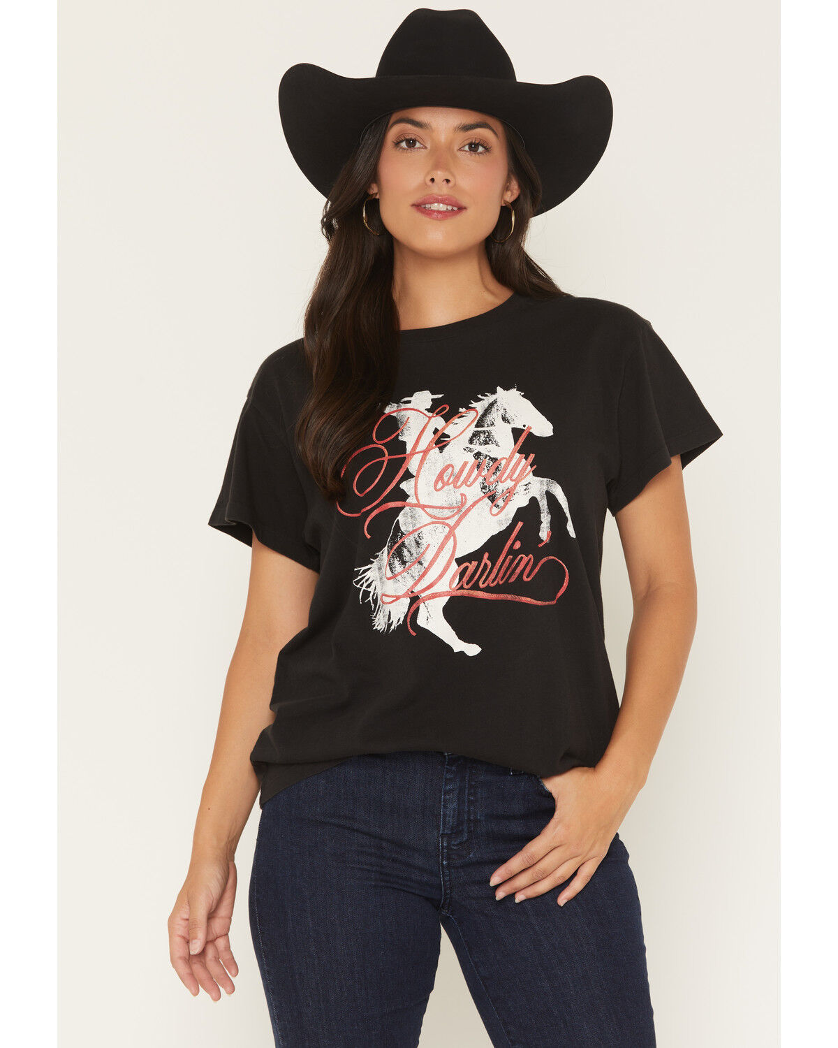 Image #1 - Girl Dangerous Women's Howdy Horse Short Sleeve Graphic Tee, Black, hi-res