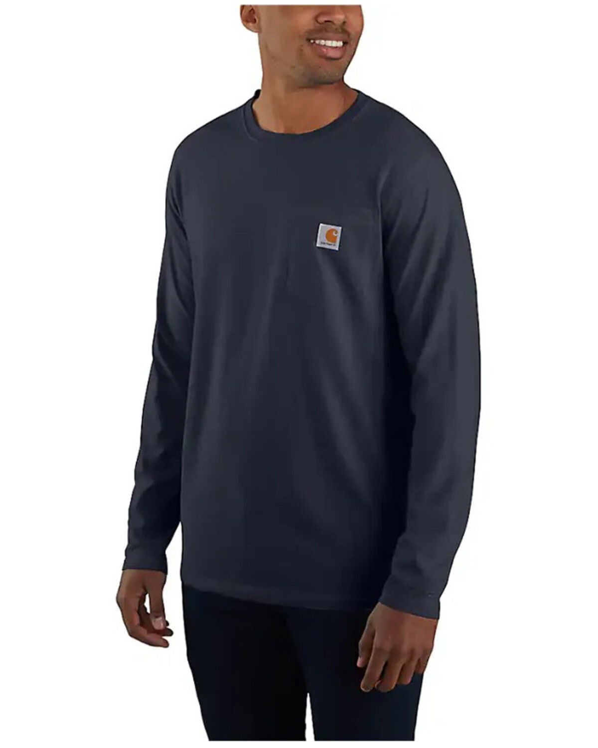 Carhartt Men's Force Relaxed Midweight Long Sleeve Pocket T-Shirt - Big, Navy, hi-res